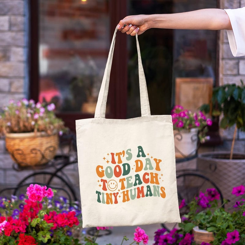 Kimoli Teacher Appreciation Gifts School Canvas Tote Bags Aesthetic Travel Beach Bag Summer Reusable Grocery Shopping Bag - Image 4